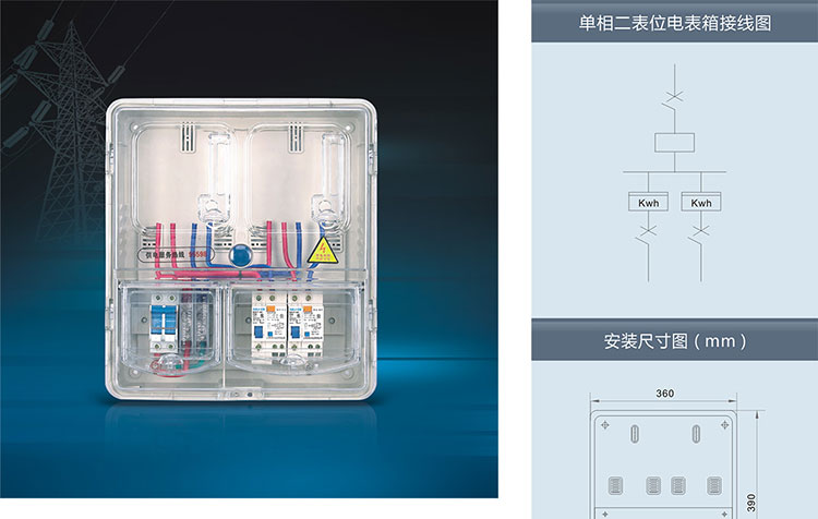 南騰電表箱之透明電表箱系列—單相二表位電表箱(上下結構)詳情